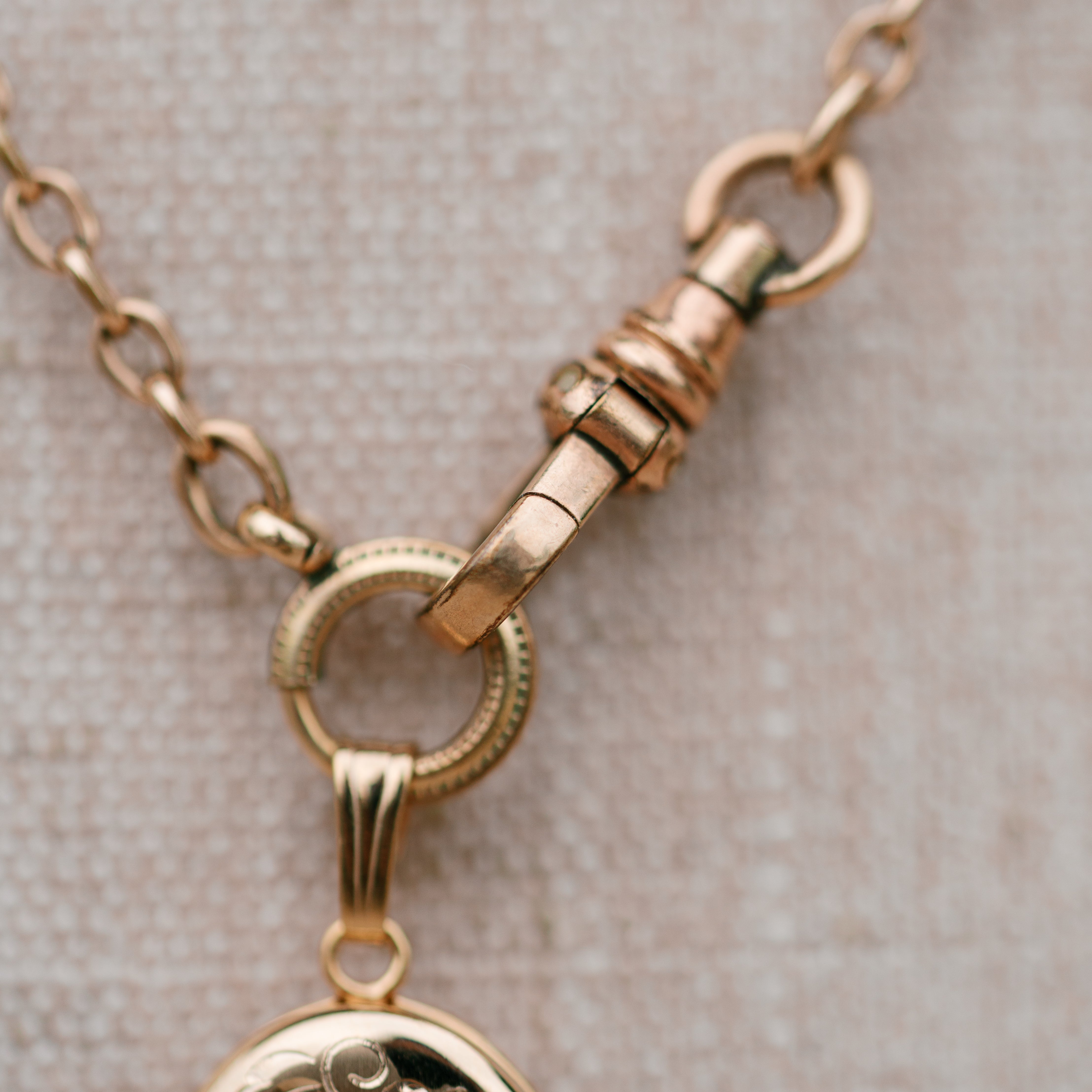 Victorian oval link watch chain with locket