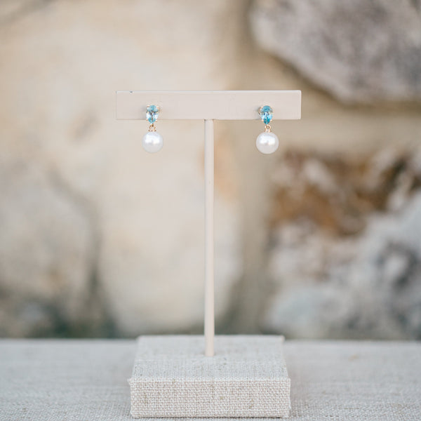 Aquamarine and pearl earrings