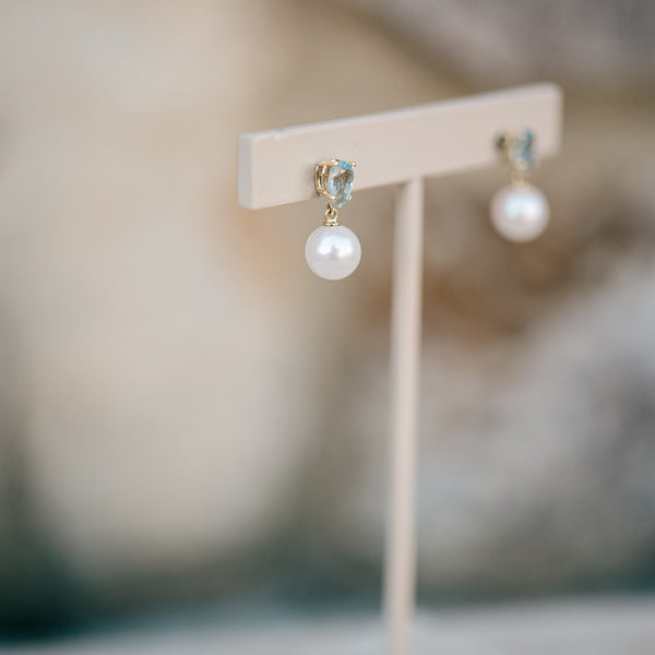 Aquamarine and pearl earrings