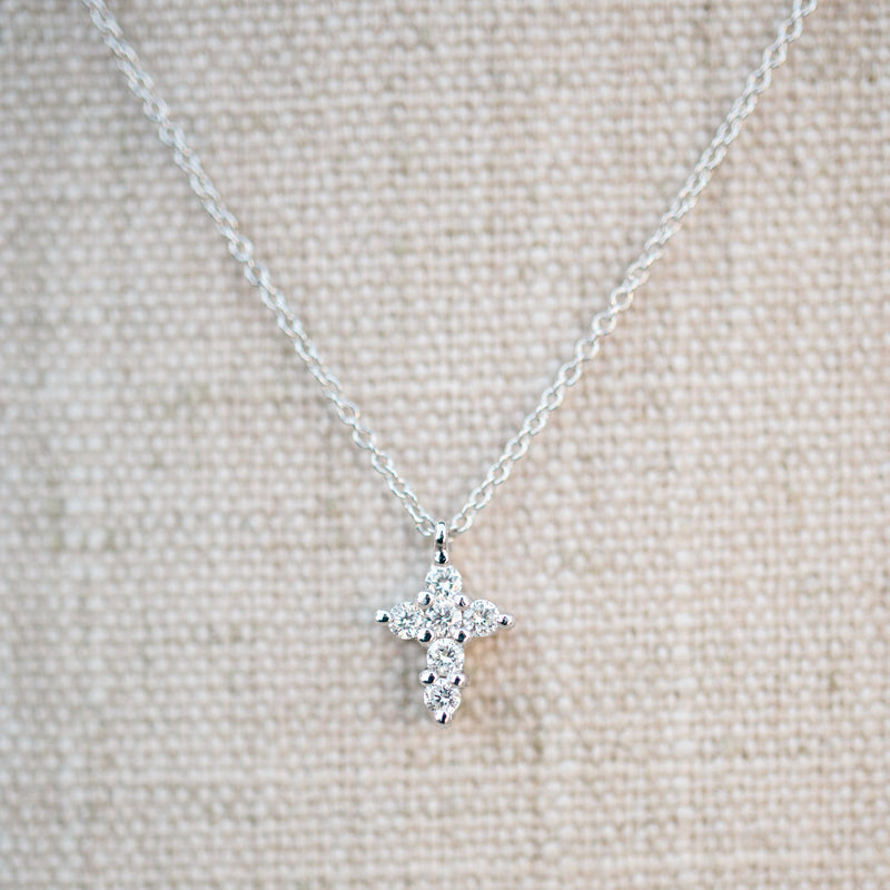 white gold petite diamond cross