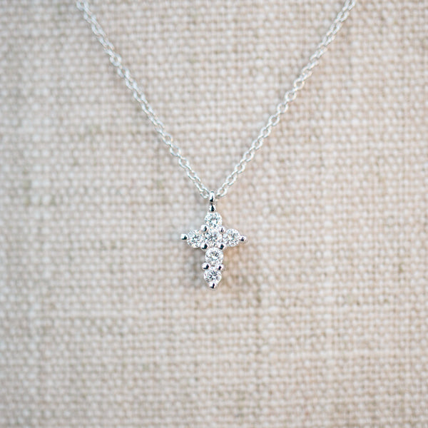 white gold petite diamond cross