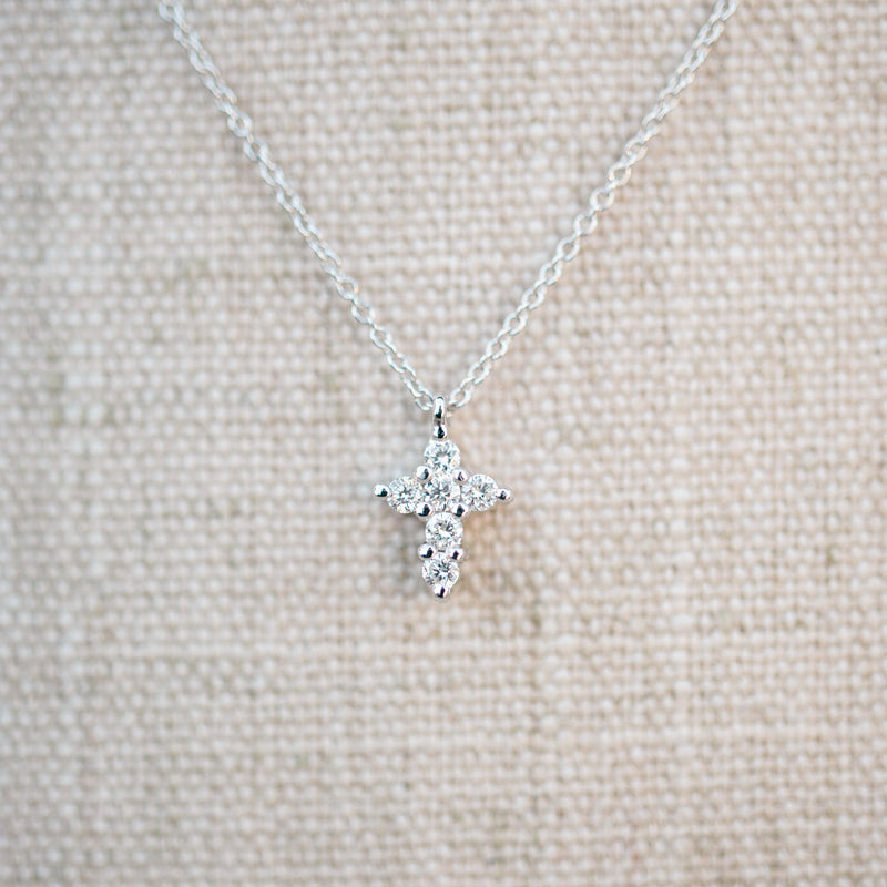 white gold petite diamond cross