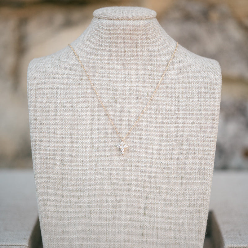Yellow gold petite diamond cross