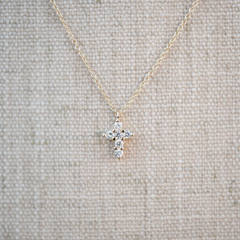 Yellow gold petite diamond cross