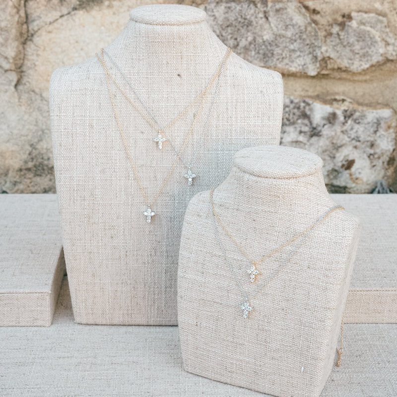 white gold petite diamond cross