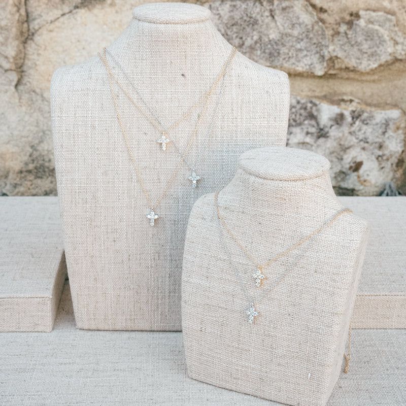 mixed metal petite diamond cross