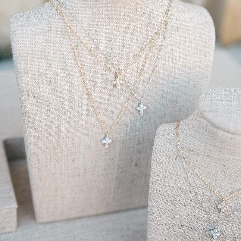 Yellow gold petite diamond cross
