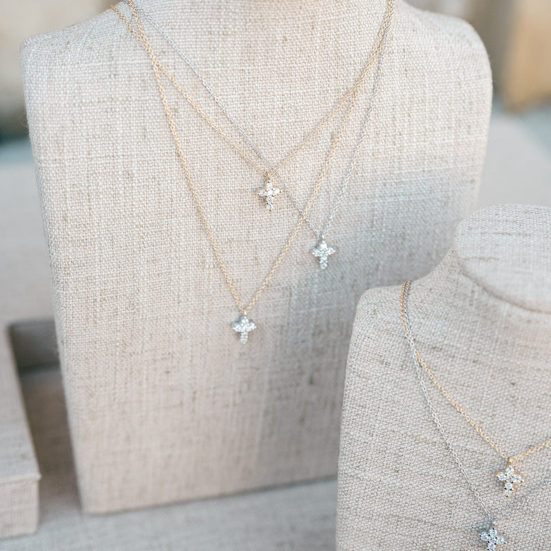 white gold petite diamond cross