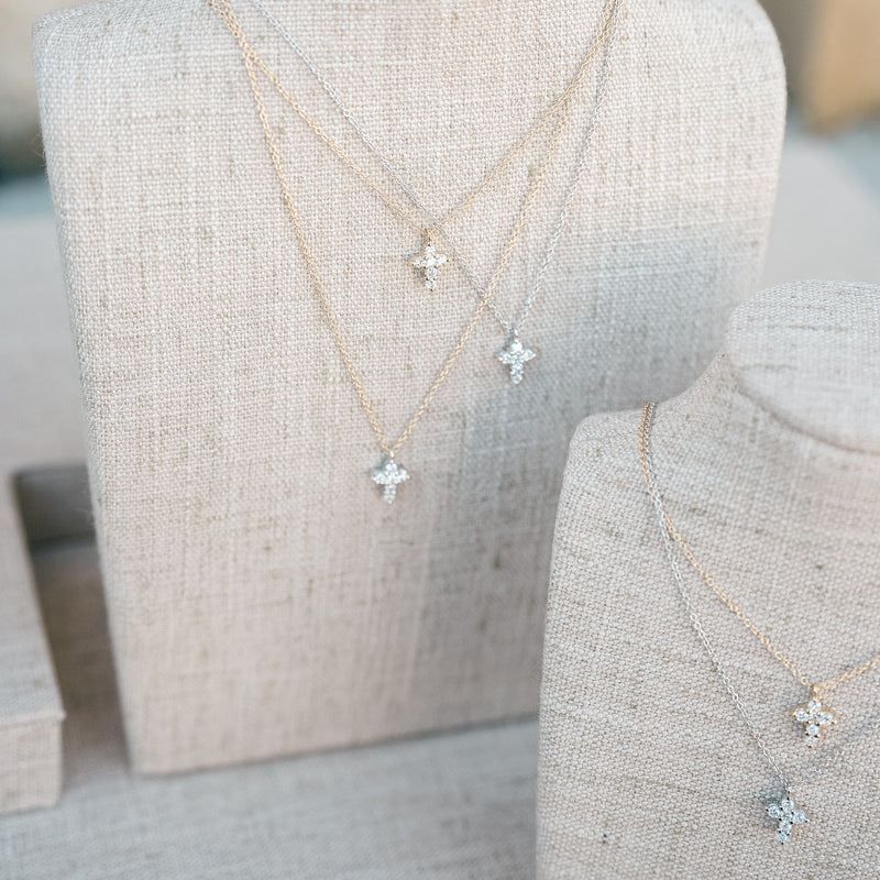 mixed metal petite diamond cross