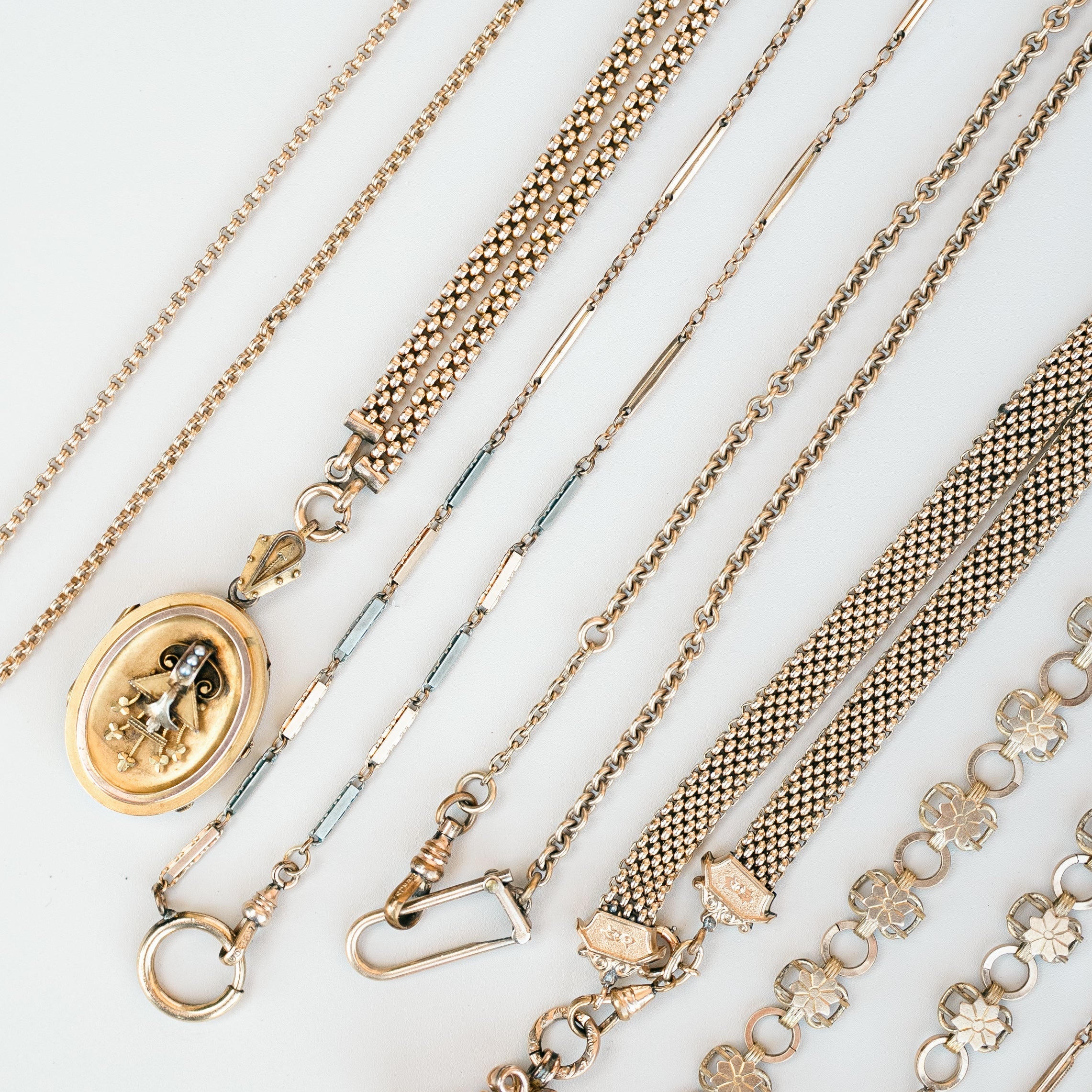 Victorian gold filled bar link chain and locket