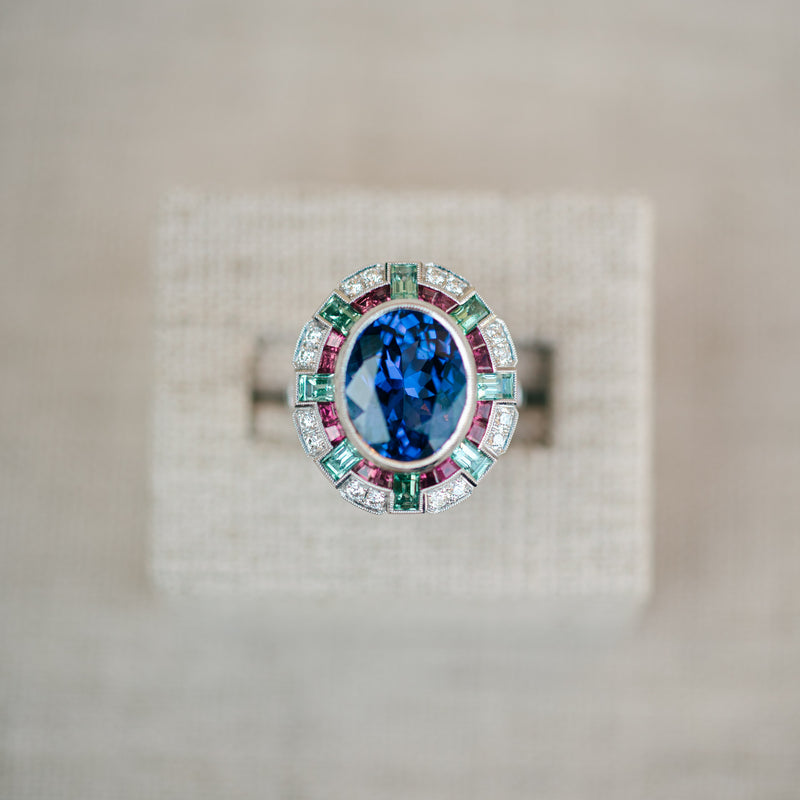 tanzanite, pink ruby and tourmaline ring