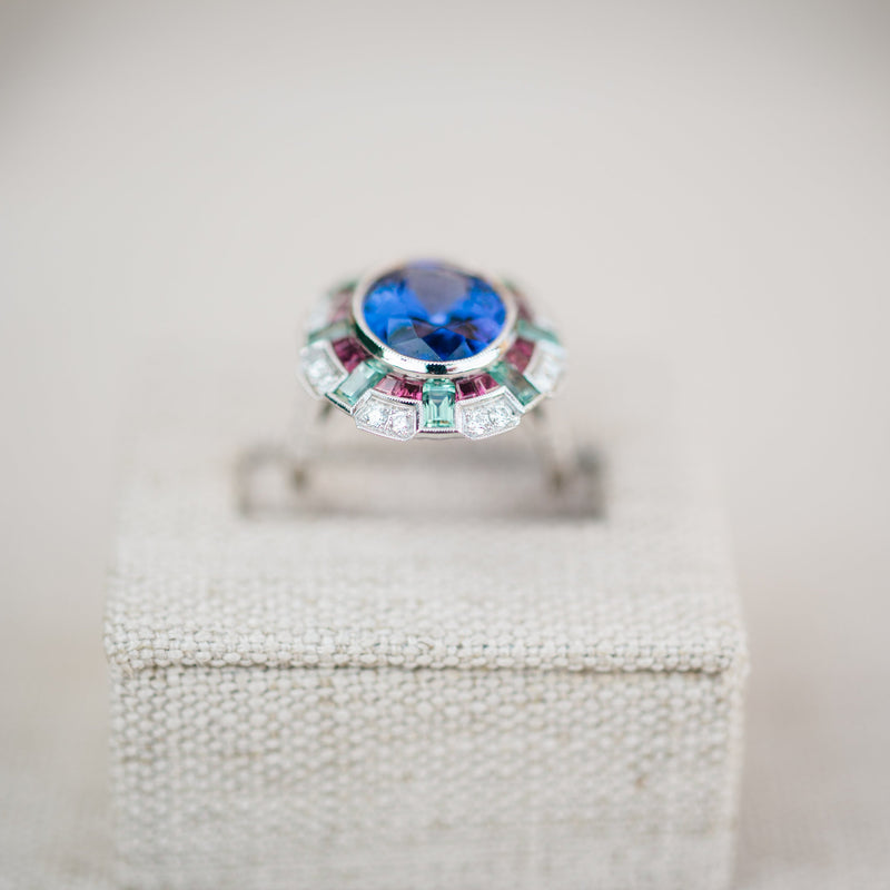 tanzanite, pink ruby and tourmaline ring