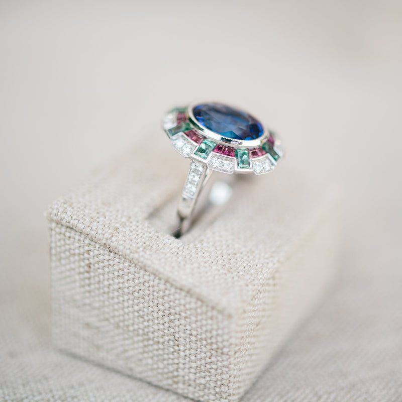 tanzanite, pink ruby and tourmaline ring