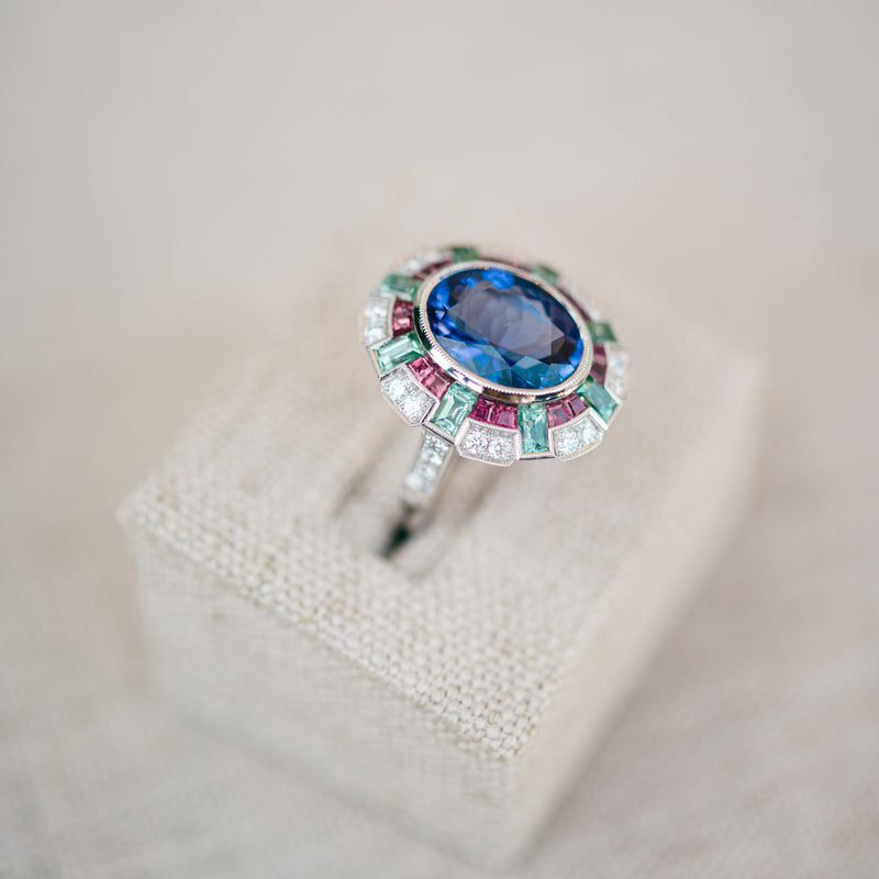 tanzanite, pink ruby and tourmaline ring