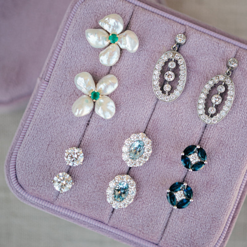 Vintage inspired platinum diamond dangle earrings