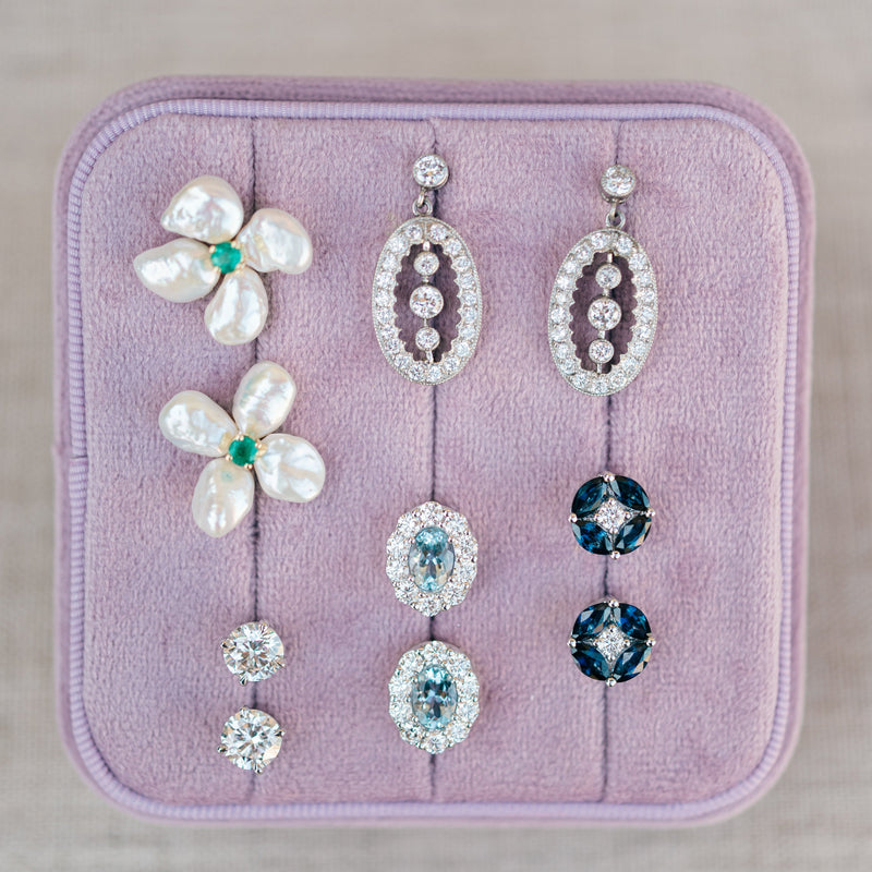 Vintage inspired platinum diamond dangle earrings