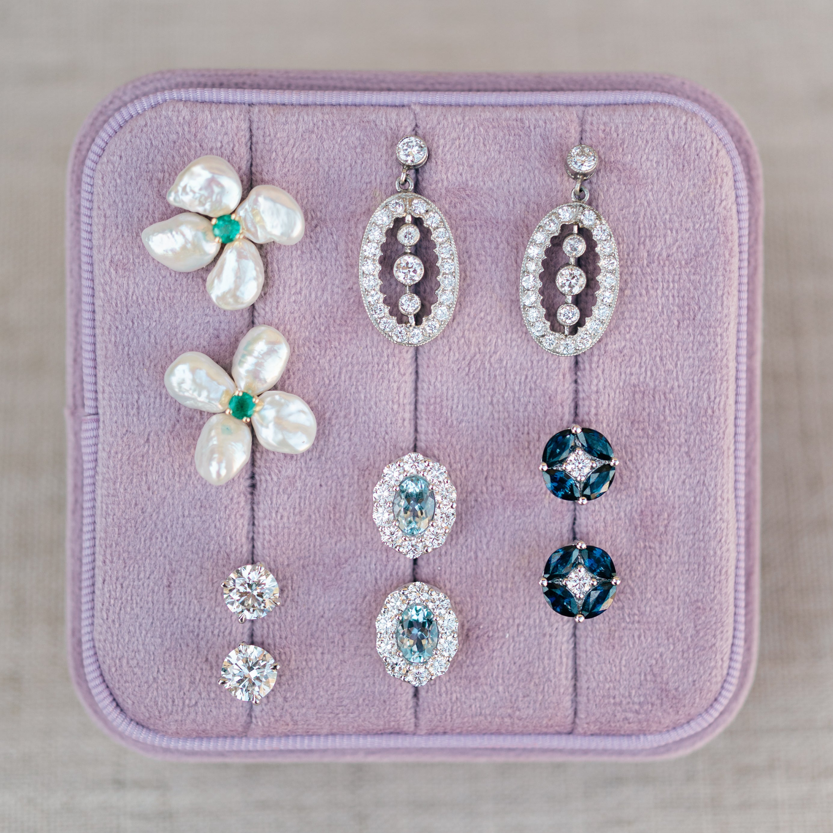 blue sapphire & diamond studs
