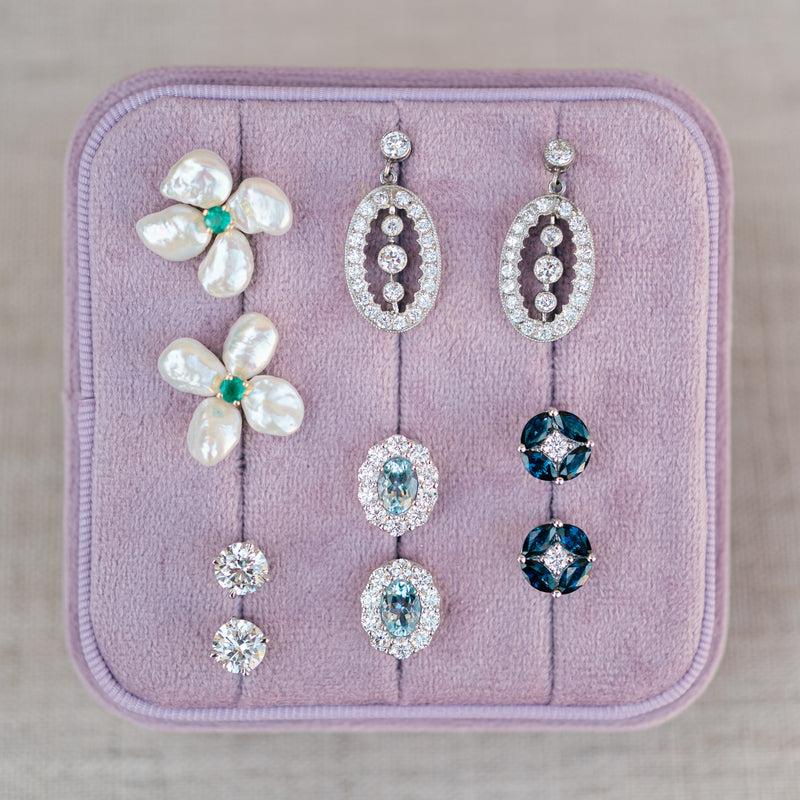blue sapphire & diamond studs