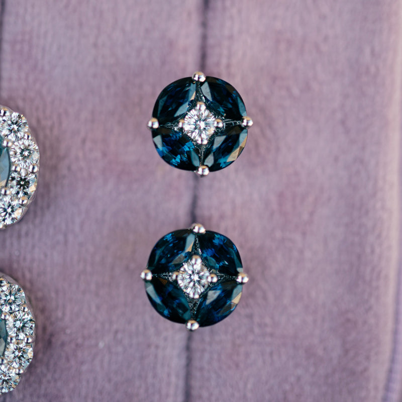 blue sapphire & diamond studs
