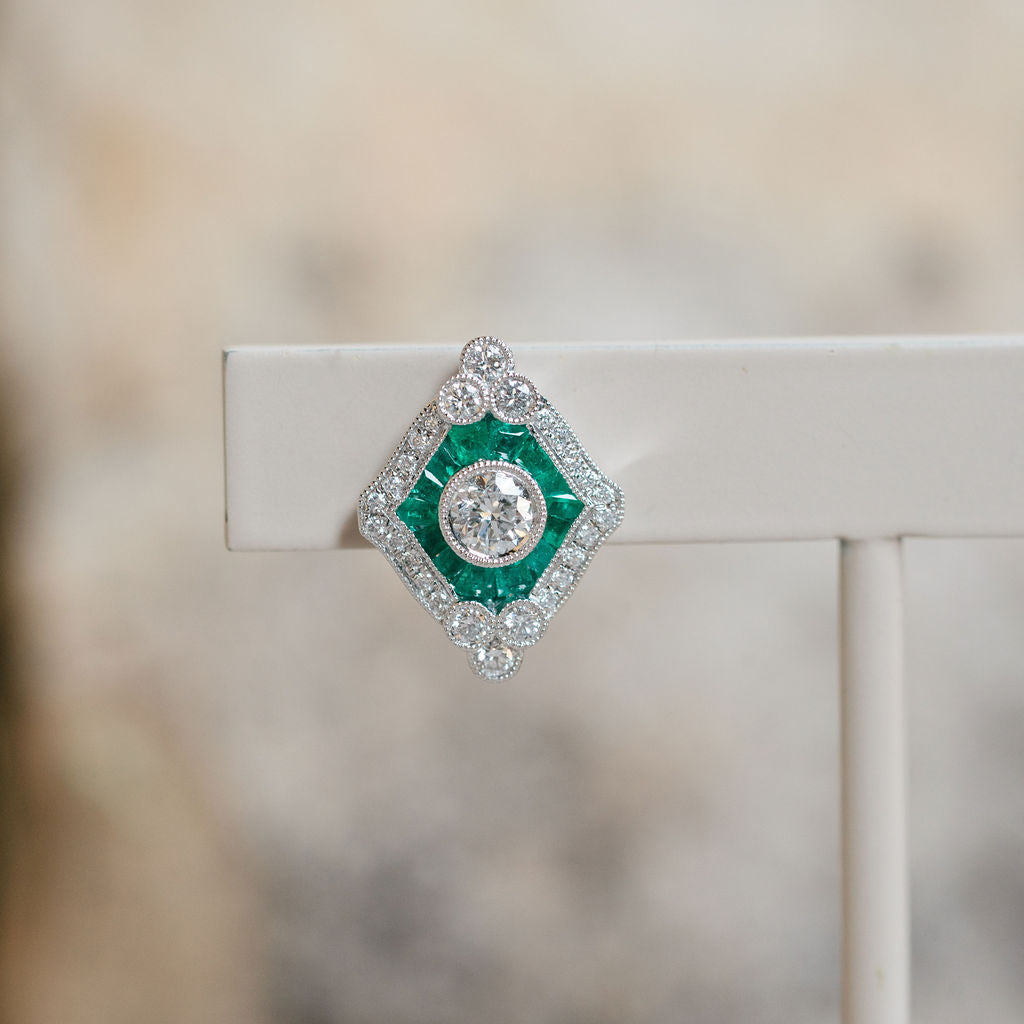 Vintage Inspired Emerald and Diamond Earrings