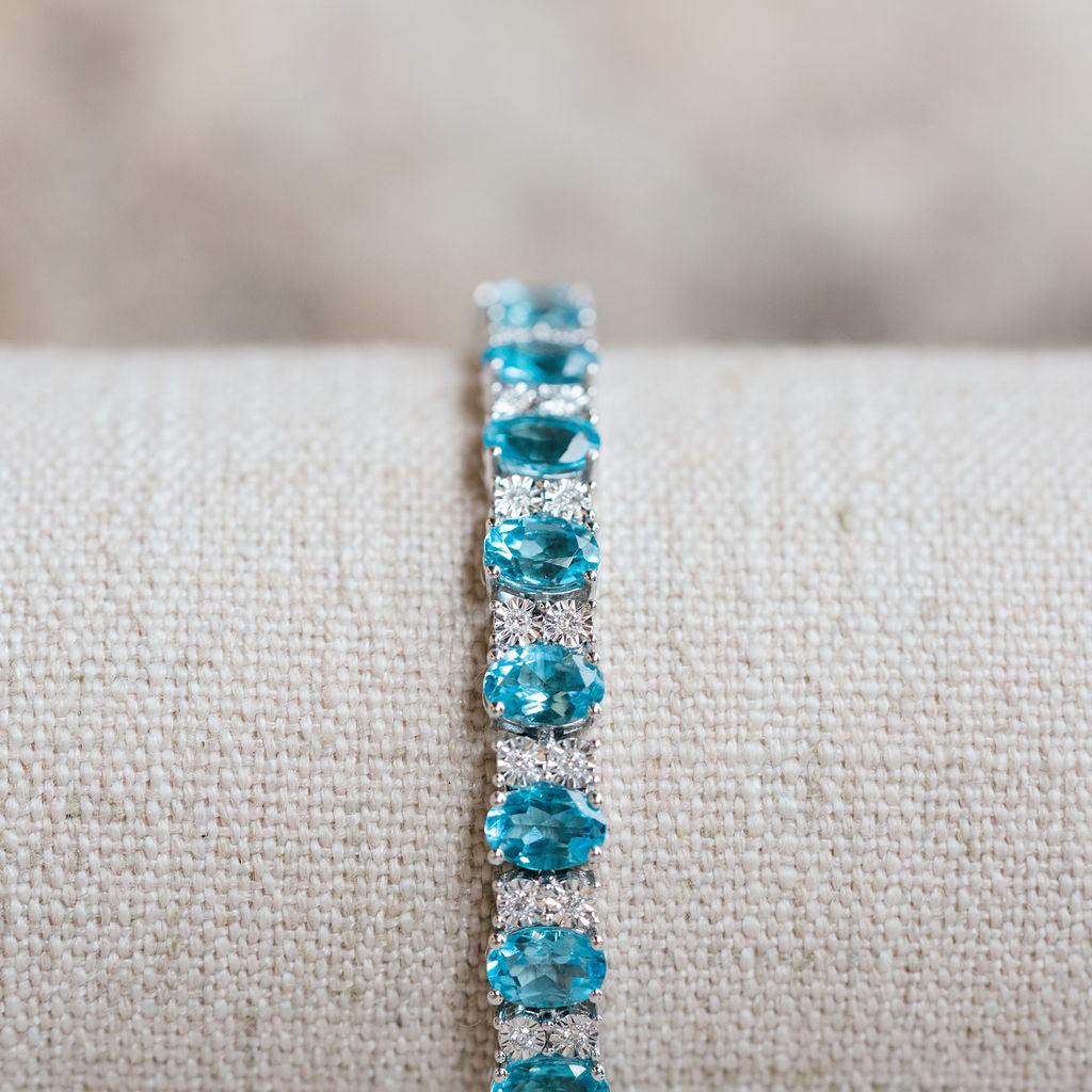 Blue Topaz and Diamond Tennis Bracelet