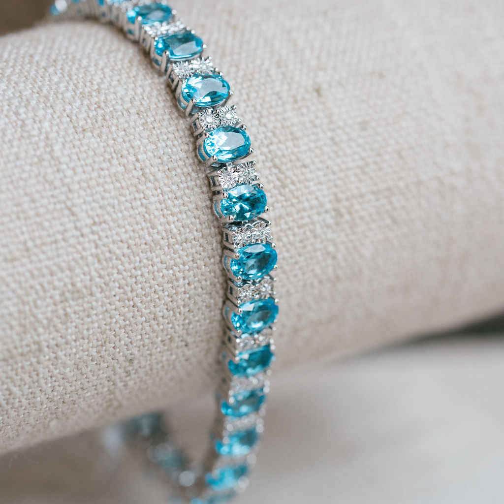 Blue Topaz and Diamond Tennis Bracelet