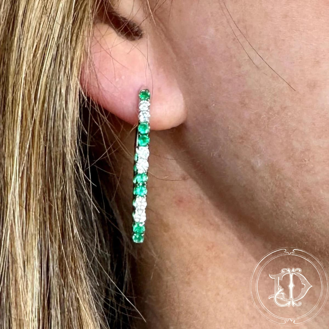 Emerald and Diamond Elongated Hoops