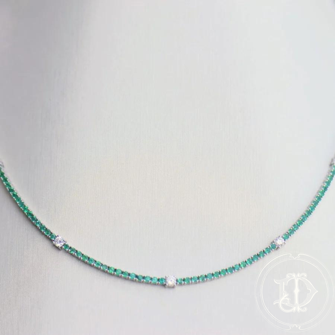 Emerald and Diamond Tennis Necklace