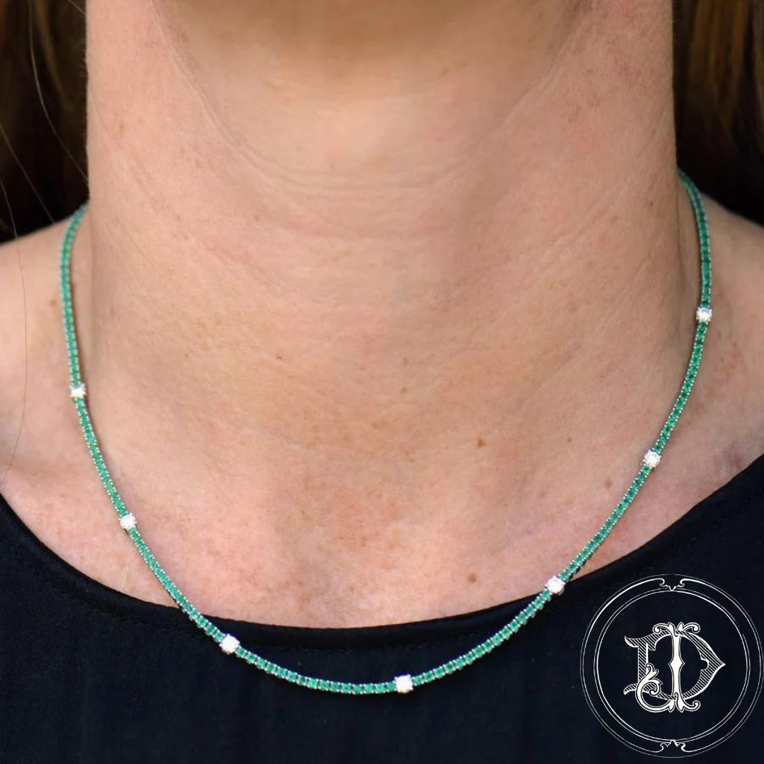 Emerald and Diamond Tennis Necklace