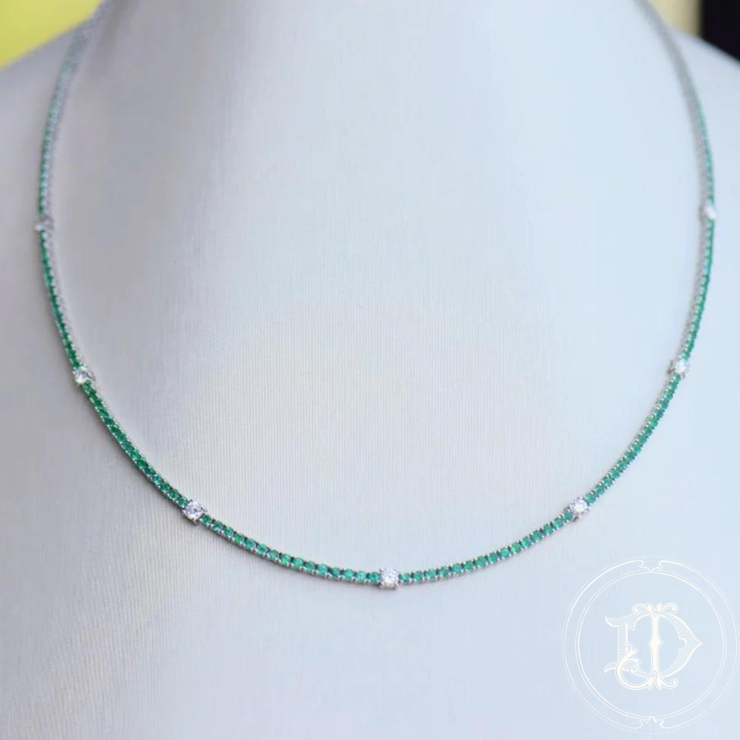 Emerald and Diamond Tennis Necklace