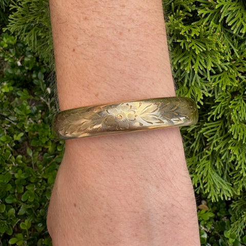 Victorian gold filled bangle flower engraving