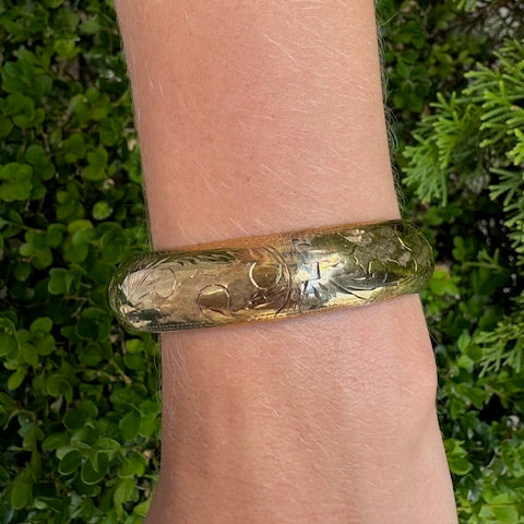 Victorian engraved bangle with safety chain