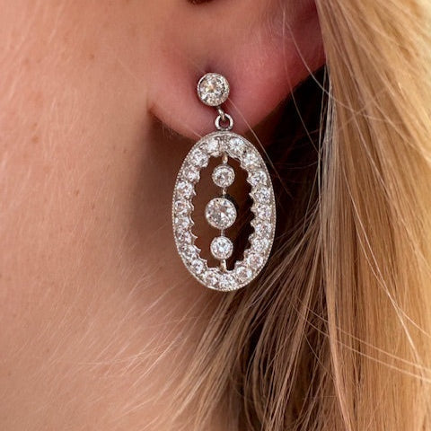 Vintage inspired platinum diamond dangle earrings