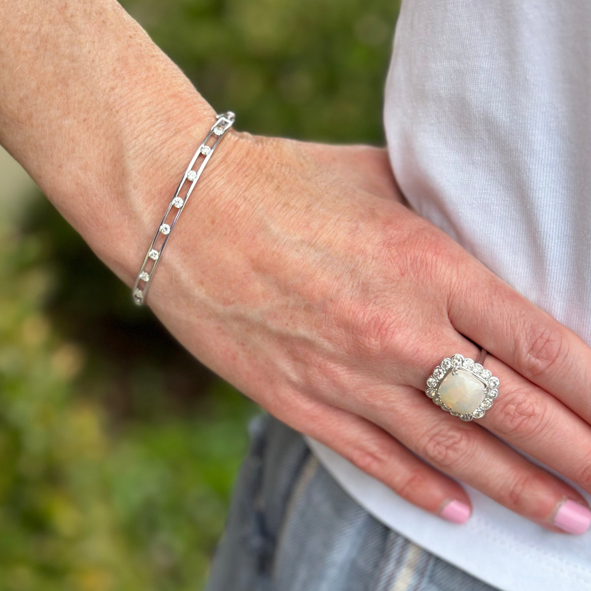 White Gold Diamond Station Bangle