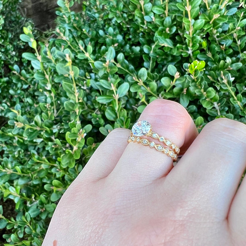 Vintage Inspired Yellow Gold Diamond Accent Ring Set