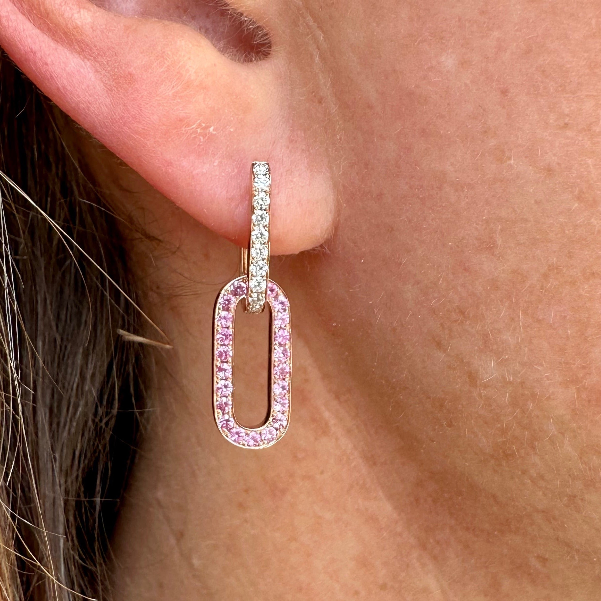 Rose Gold Diamond and Pink Sapphire Huggie Dangles