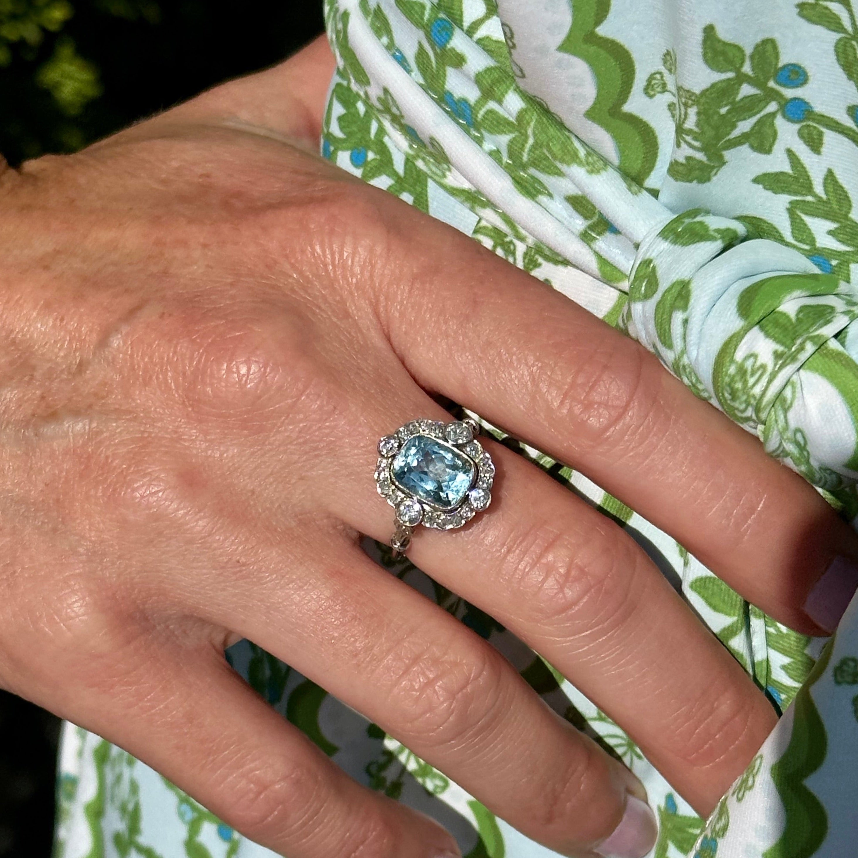 Platinum Aquamarine and Diamond RIng