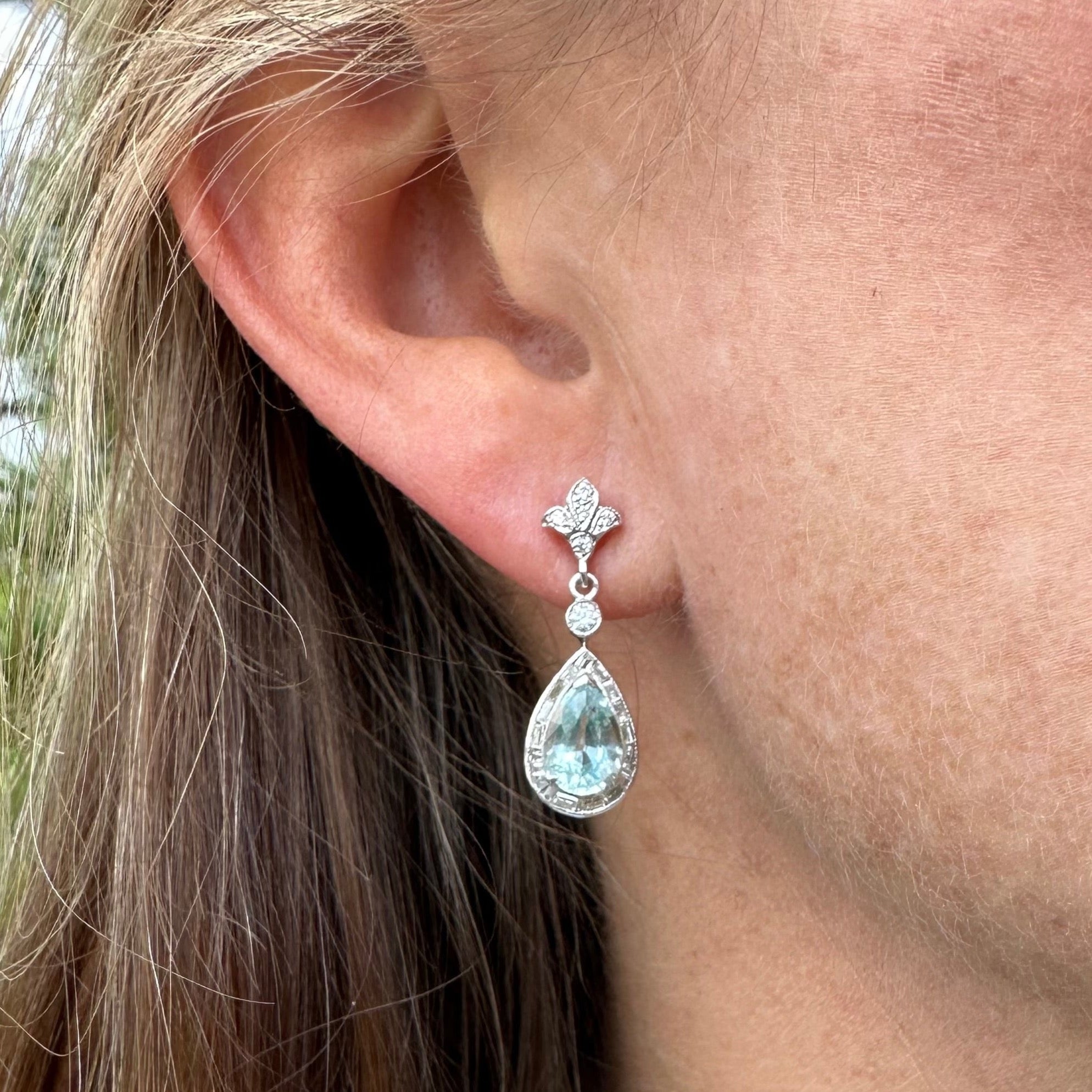 Aquamarine and Diamond Dangle Earrings