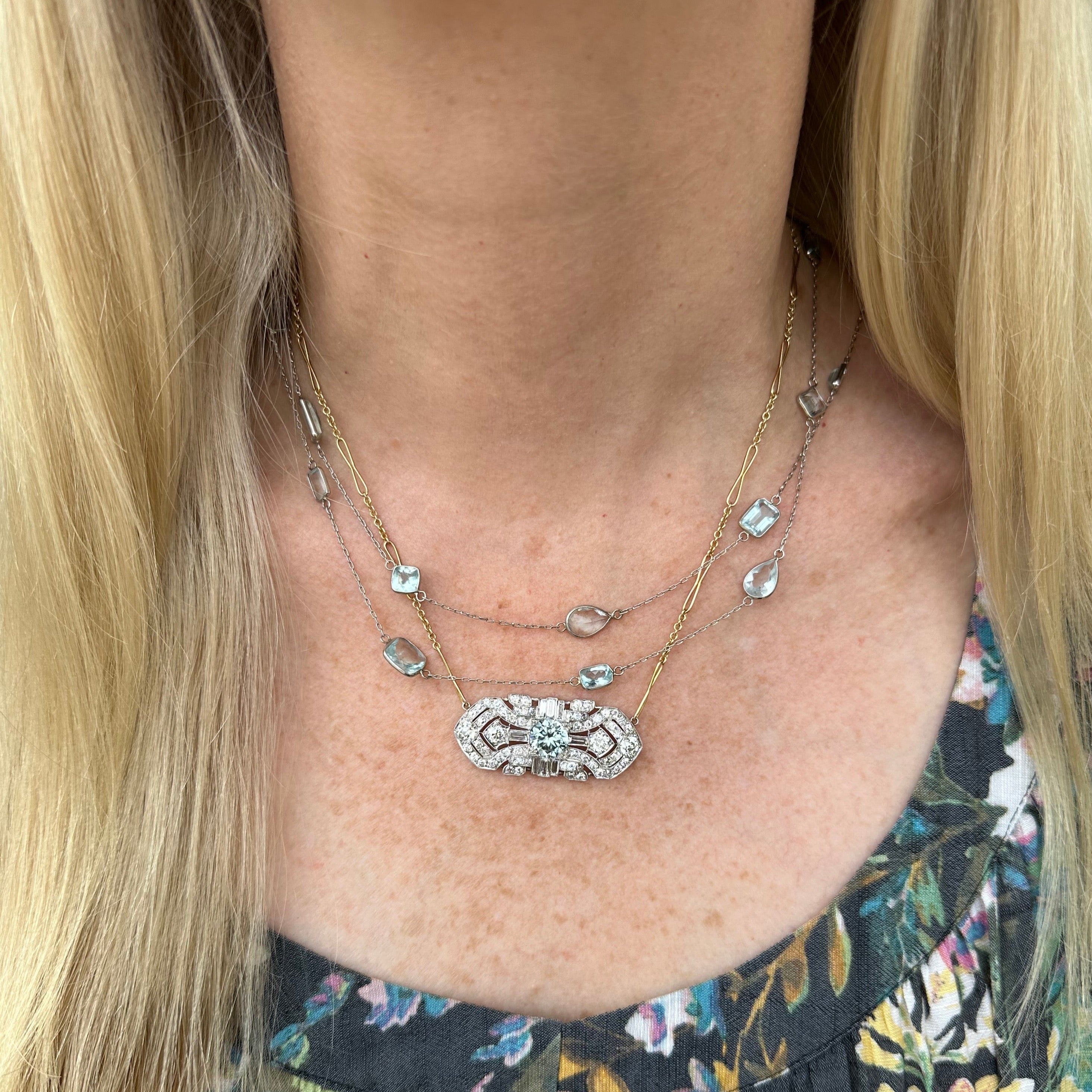 Antique Diamond and Blue Zircon Necklace