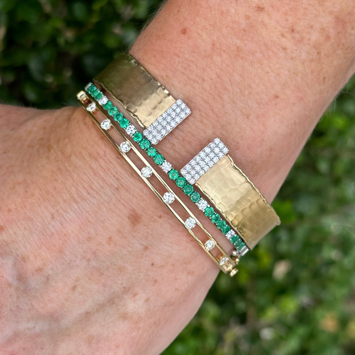 Yellow Gold Hammered Satin Cuff Bracelet