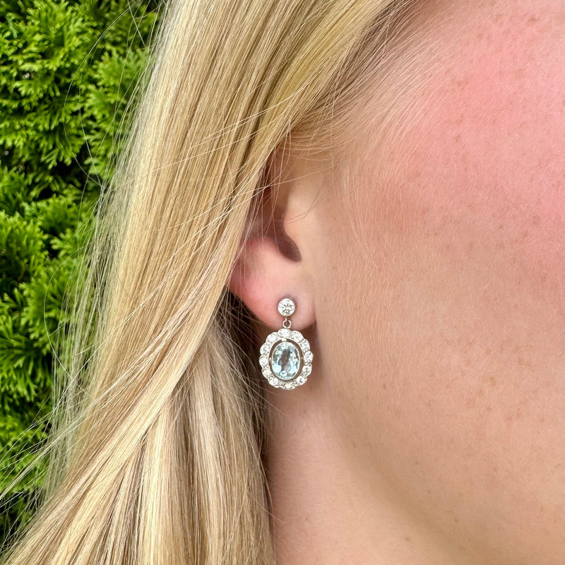 vintage inspired aquamarine and diamond earrings
