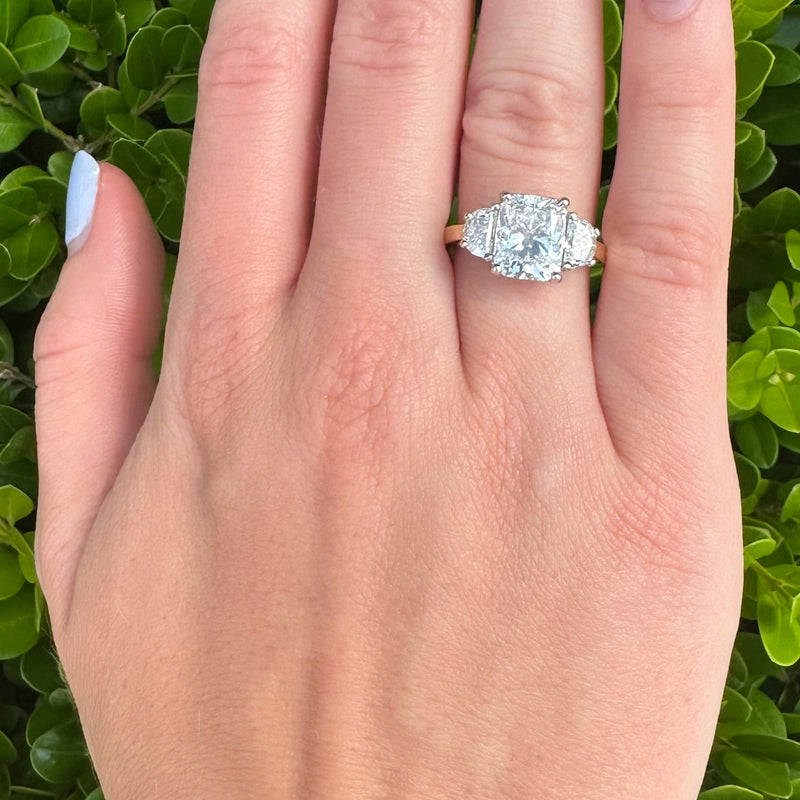 elongated cushion and half moon diamond ring