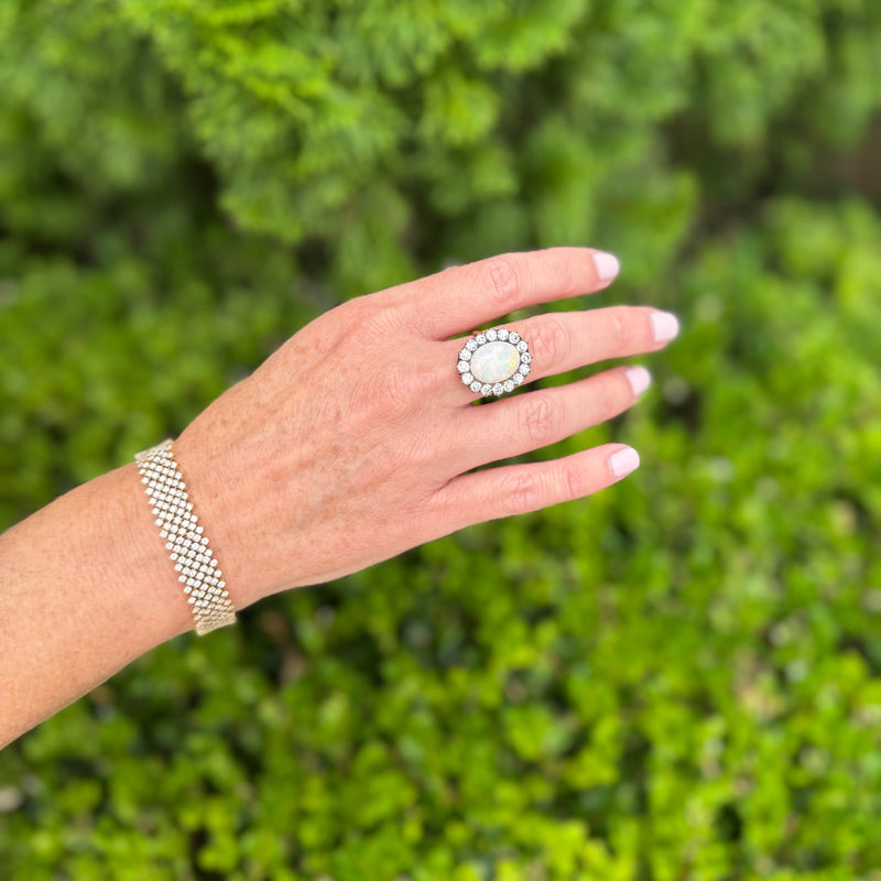 Antique Victorian opal and old mine cut diamond  cocktail ring