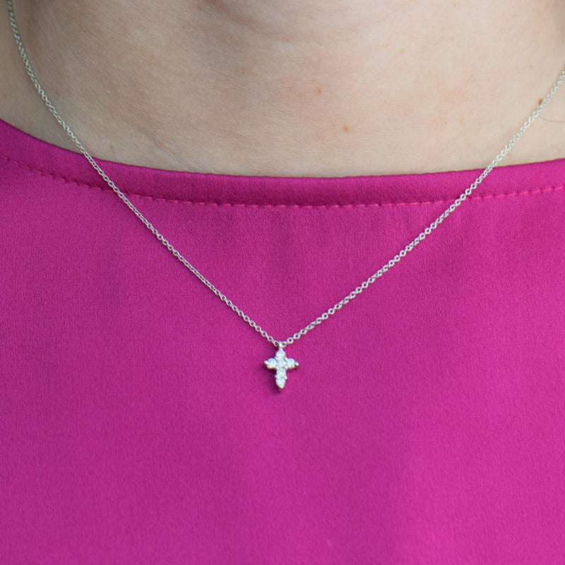 white gold petite diamond cross