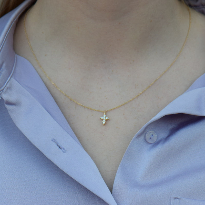 Yellow gold petite diamond cross