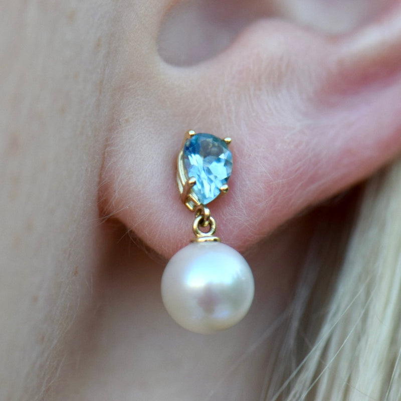 Aquamarine and pearl earrings