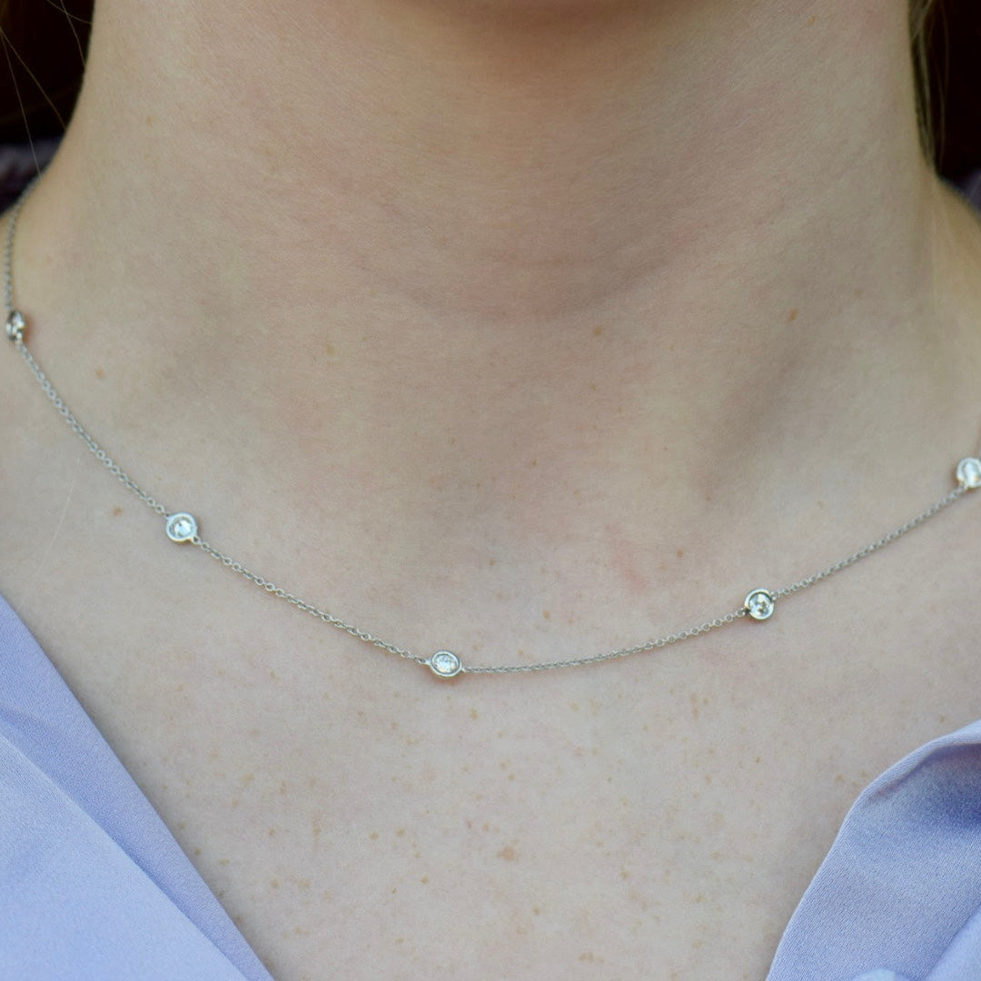 White Gold Diamond Station Necklace