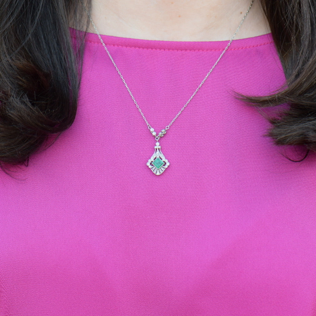 emerald and diamond antique necklace