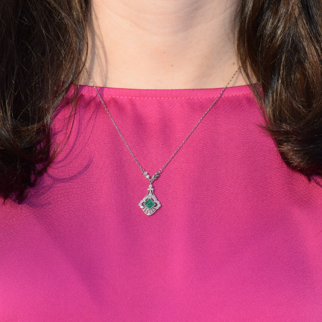 emerald and diamond antique necklace