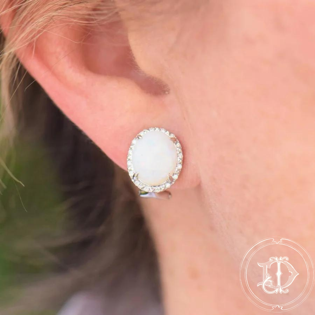 Opal and Diamond Halo Earrings